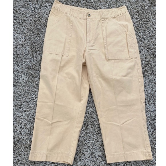 Woolrich Pants - Woolrich Women Tan Yellow Khaki Cropped Wide Leg Utility Cargo Pants Size 10
